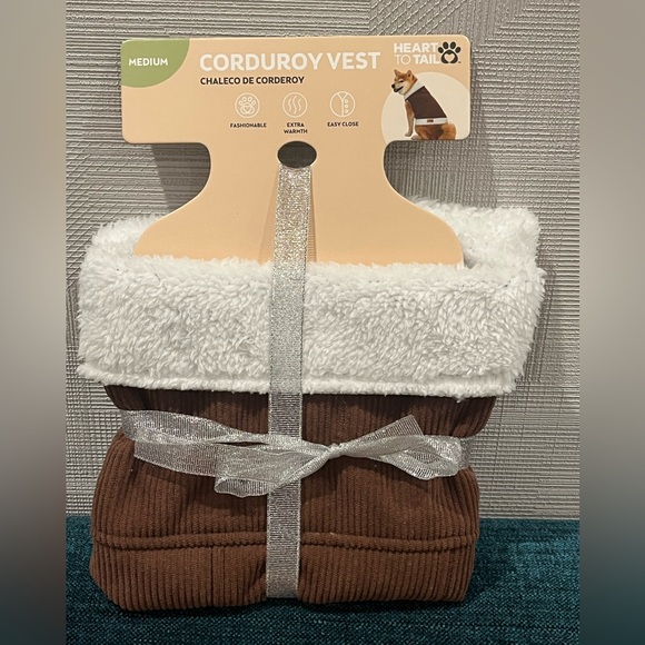 Soft & warm Sherpa lined vest for a medium dog. Corduroy, snap buttons. Brown - Picture 2 of 10